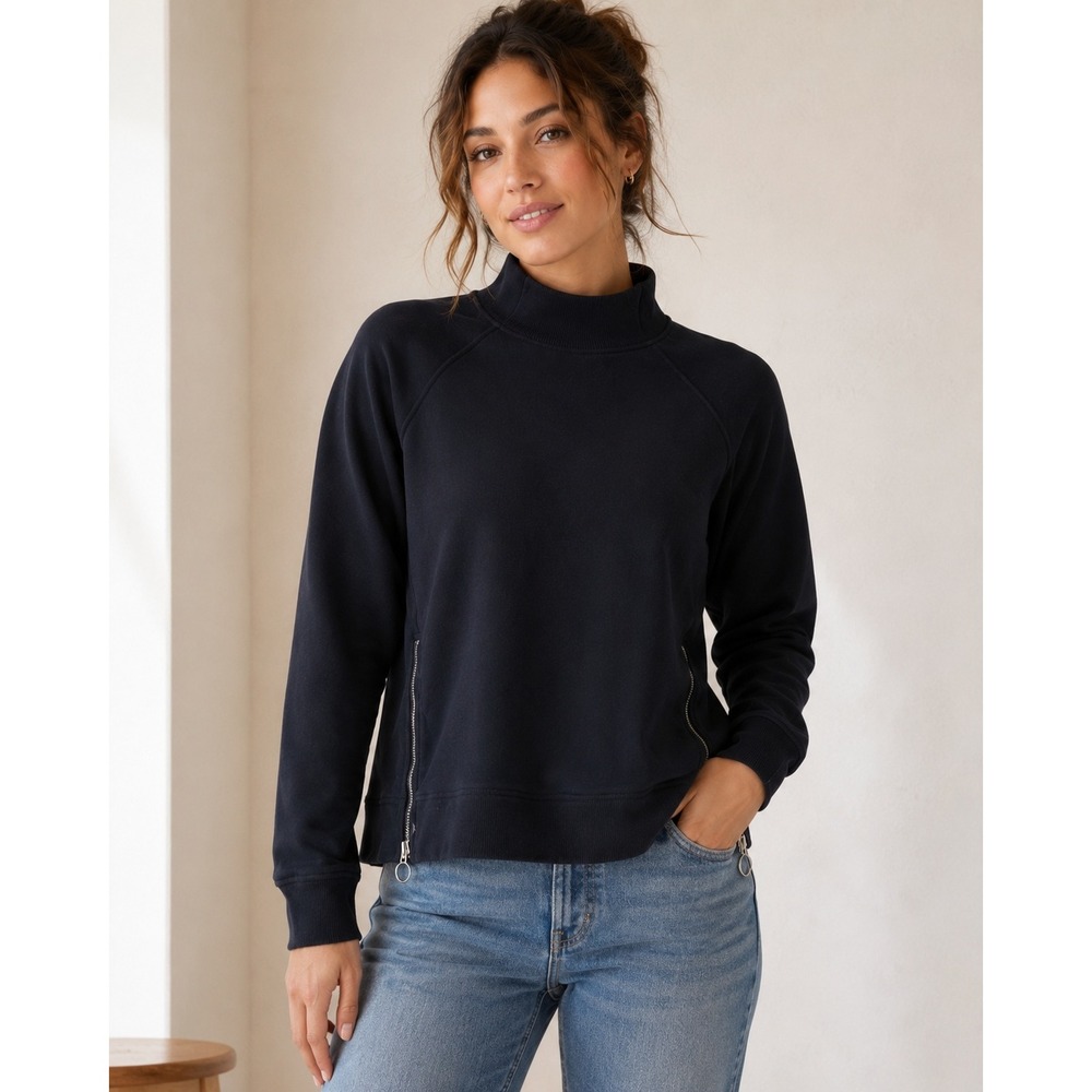 Athleta Side Zip Mock Sweatshirt Womens XS Black Fleece Pullover Raglan gorpcore